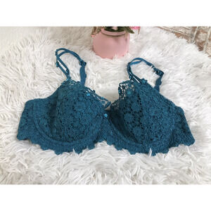 Vintage Ambrielle Sequin Embroidered Turquoise color Floral Bras 38C